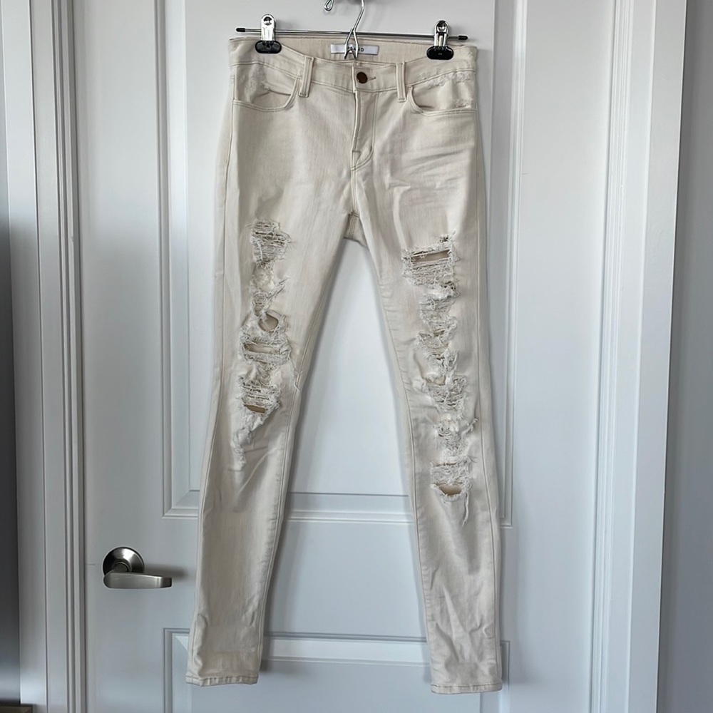 J Brand White Distressed Skinny Jeans